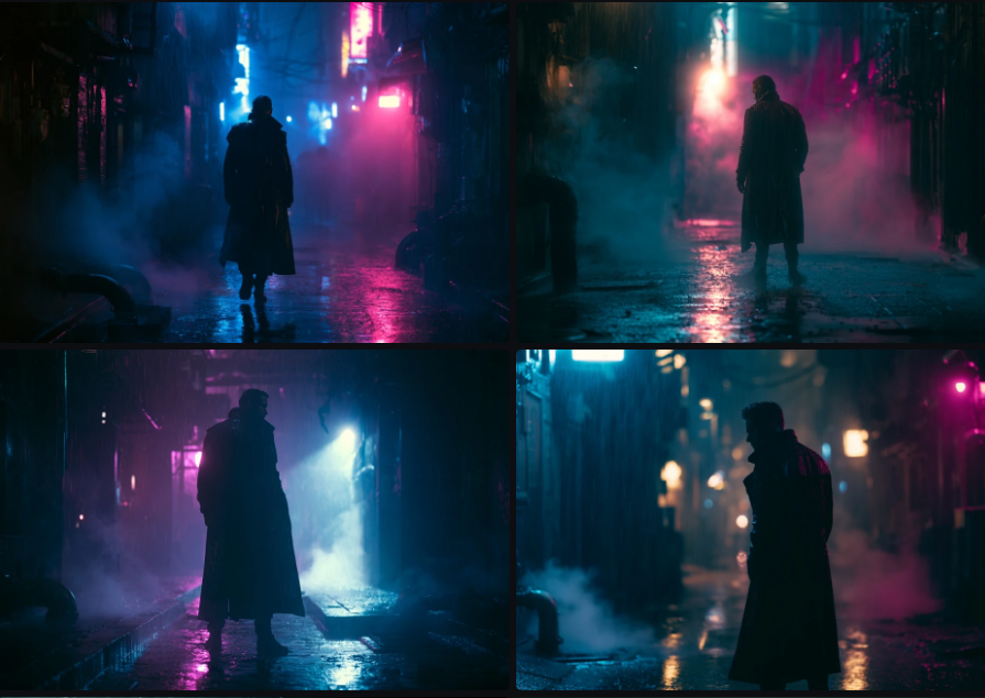 Cinematic AI still — neon Tokyo alley