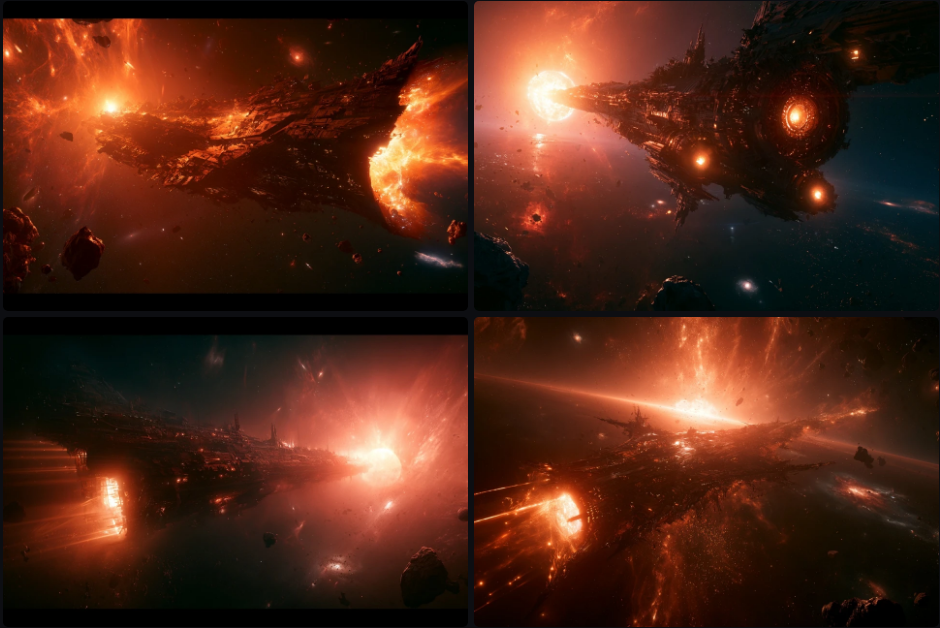 Cinematic AI still — spaceship near dying red star